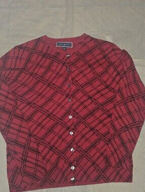 Karen Scott Red Plaid Button Cardigan